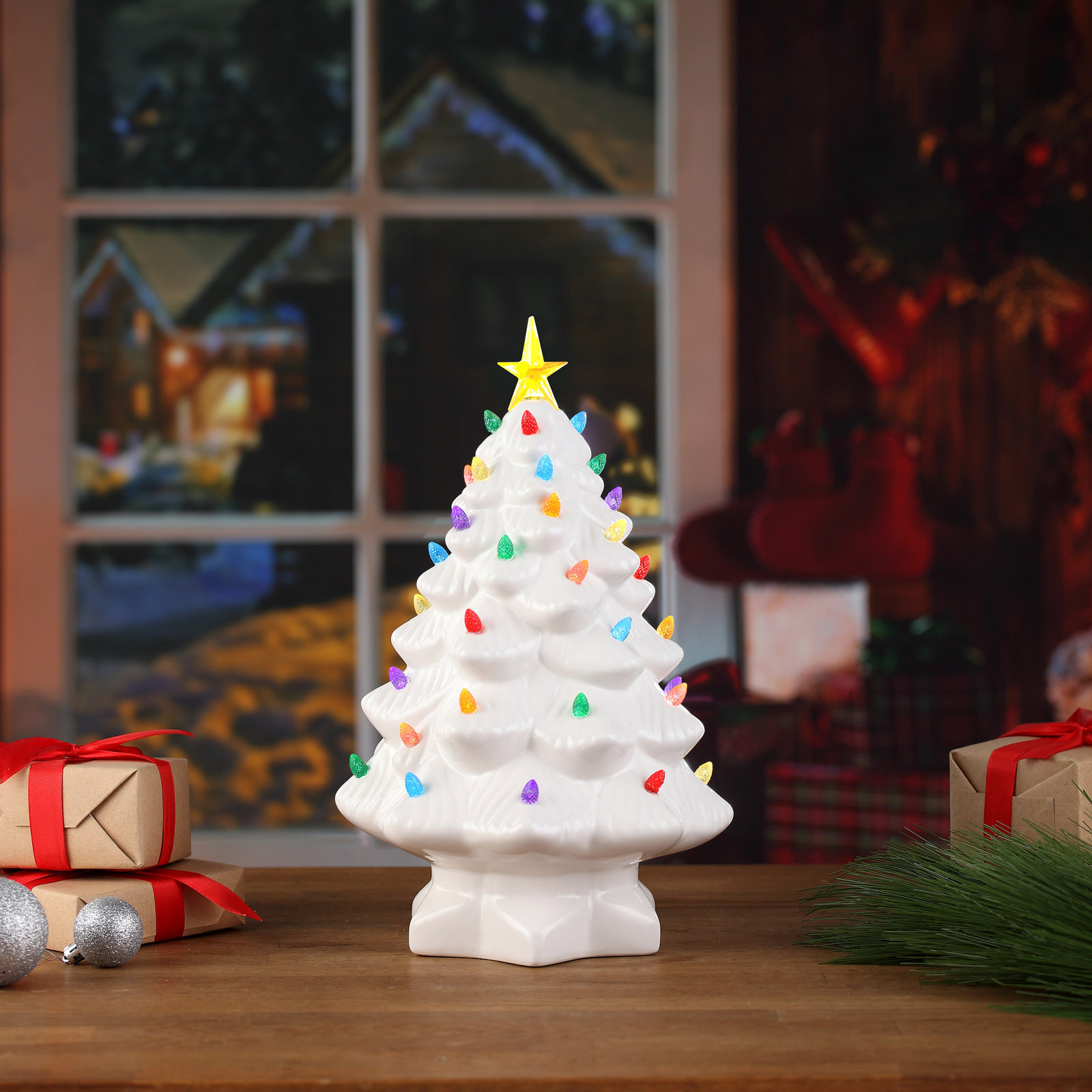 14" Nostalgic Ceramic Tree - White, White
