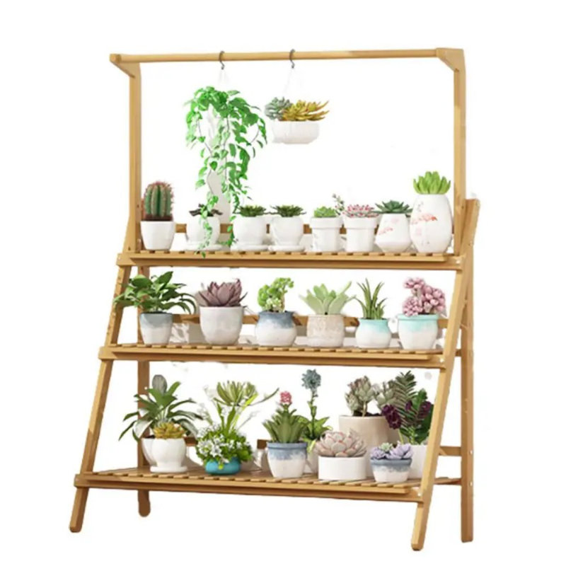 Support de pot de fleurs pliable en bambou échelle pour support de jardinière, Naturel