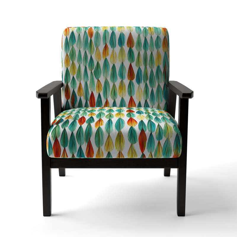 Autumn Is Coming Retro Leaves In Blue And Red - Velvet Upholstered Contemporary Arm Chair, Geometric Abstract Accent Chair