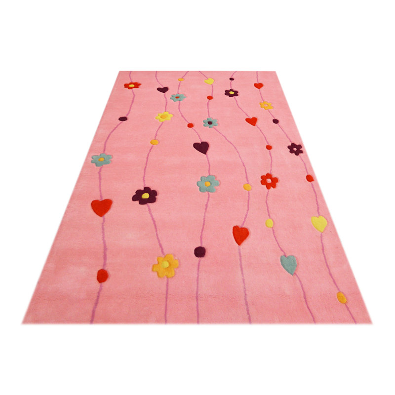 Kids Flowers Wool Pink Rug, Rectangle 200 x 300cm