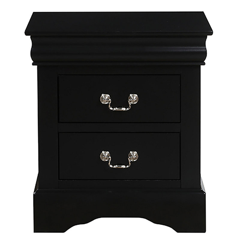 Black 2-Drawer Nightstand, Black