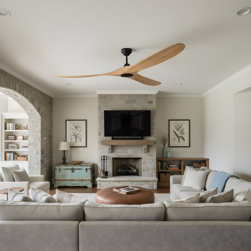 Maverick Smart 70 Indoor Ceiling Fan with Threaded Downrod, blades and Handheld Remote, Midnight Black, Natural Honey