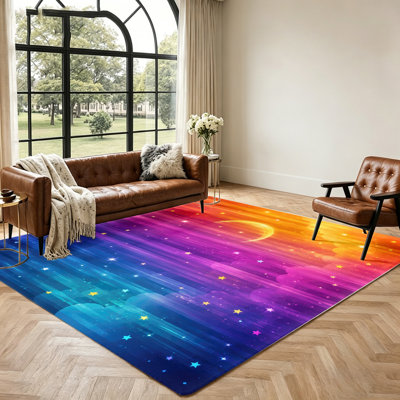 Tapis Ciel Étoilé Galaxie Vibrante, Motif Ciel de Lune et Nuages ​​Célestes, Tapis Coloré pour Salon, Chambre, Salle de Jeux, Décoration Intérieure Unique