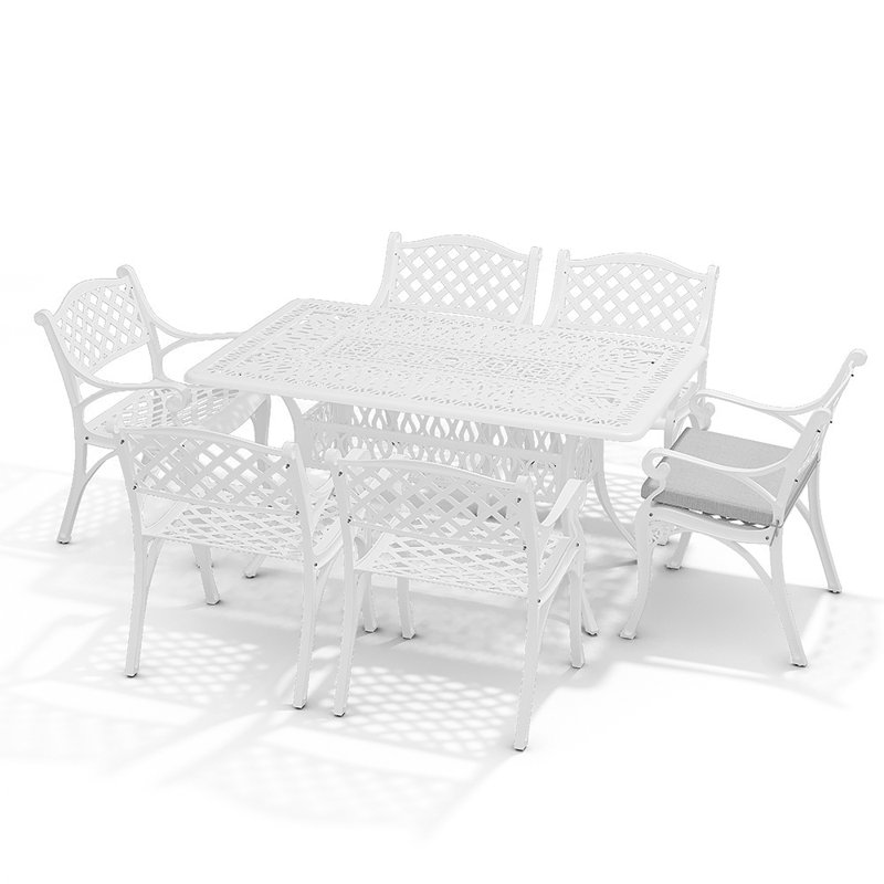 Claudi 6 - Person Patio Dining Set with Rectangular Table , Cushions Included, White