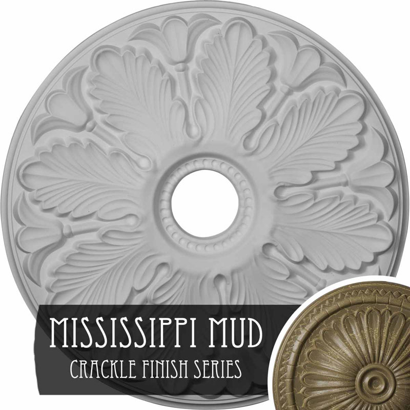 Médaillon de plafond Endurathane Milan, DE 24 1/2 po x P 3 1/2 po x P 1 po (convient aux auvents jusqu'à 4 5/8 po), fini craquelé de boue du Mississippi peint à la main