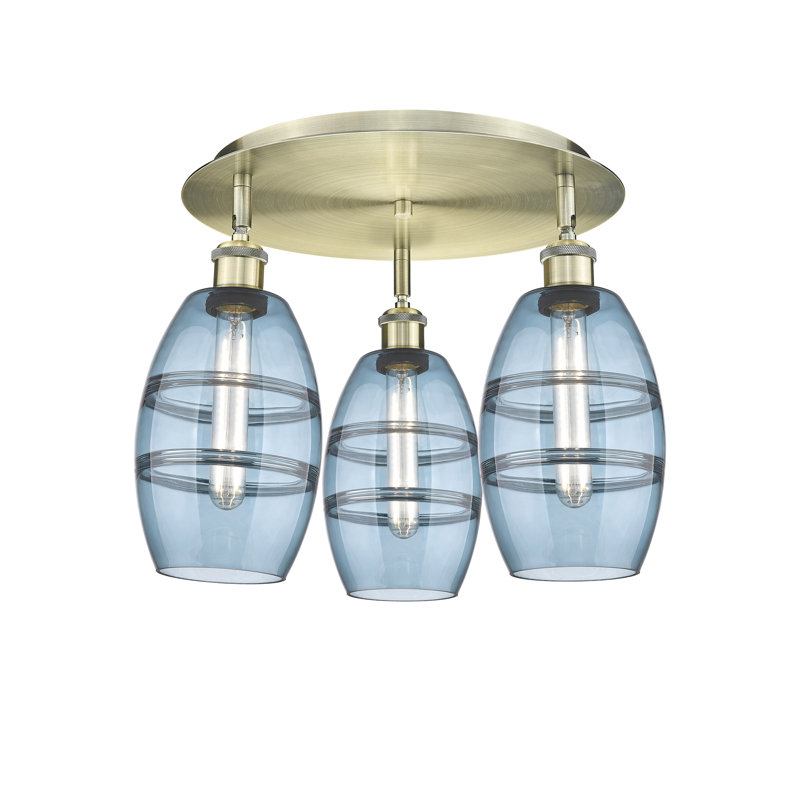 Plafonnier encastré Dundrod, Laiton antique, H 9,13 po x l 17,63 po x P 17,63 po, Bleu princesse