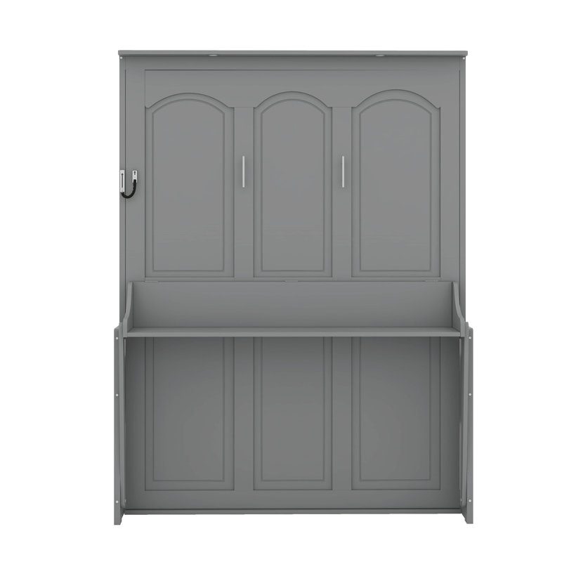 Grand lit escamotable avec bureau, lumières DEL et USB, gris
