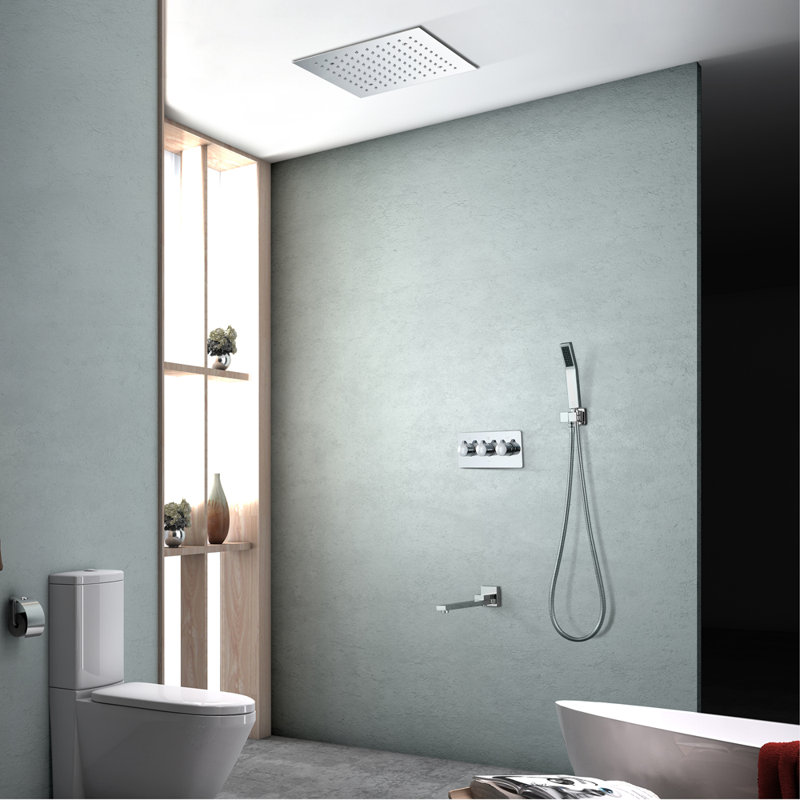 Système de douche complet à pression équilibrée (température et volume) avec valve brute, Chrome