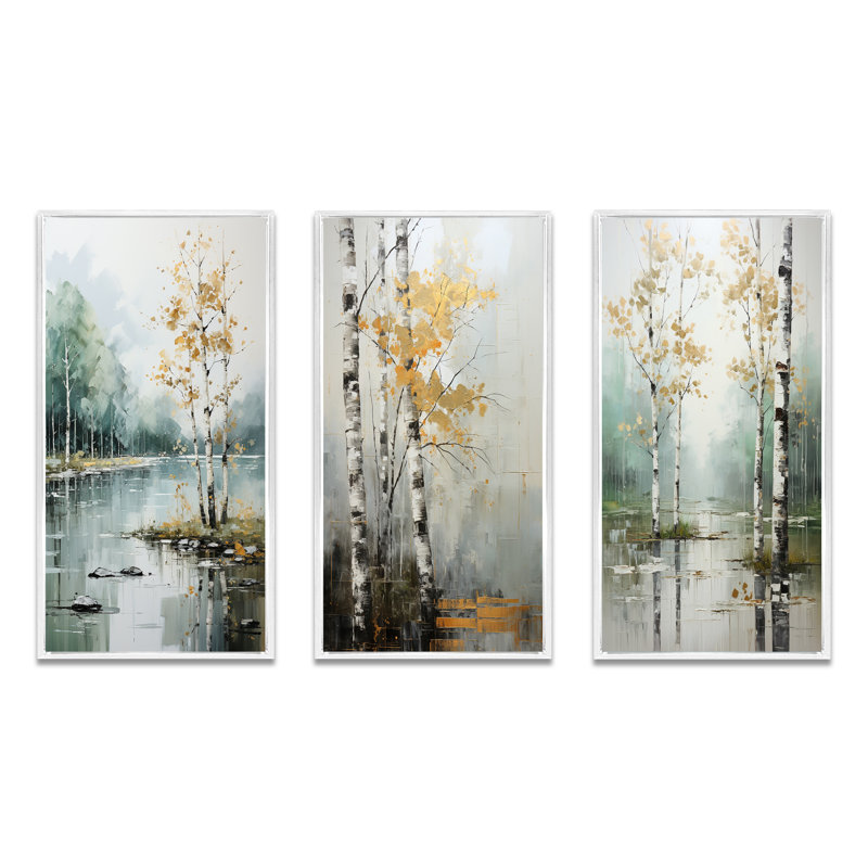 «Birch Woods Ethereal Elegance», 3 pièces, Cadre blanc, H 28 po x l 36 po