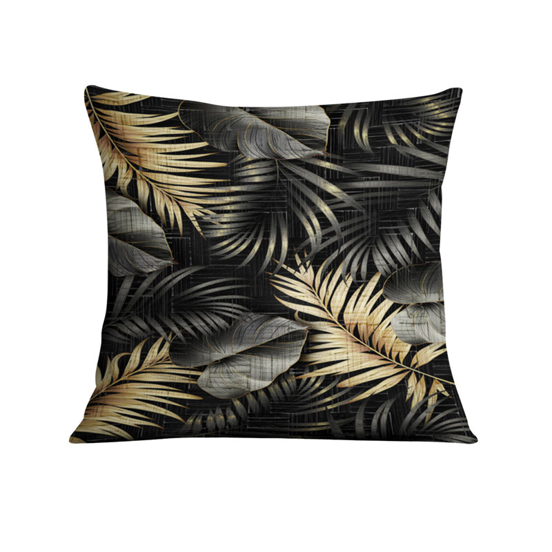 Coussin décoratif avec insert, H 18 po x l 18 po, Motif floral noir / brun 2