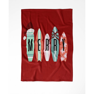 Merry Surf Holiday Velveteen Fleece Throw Blanket