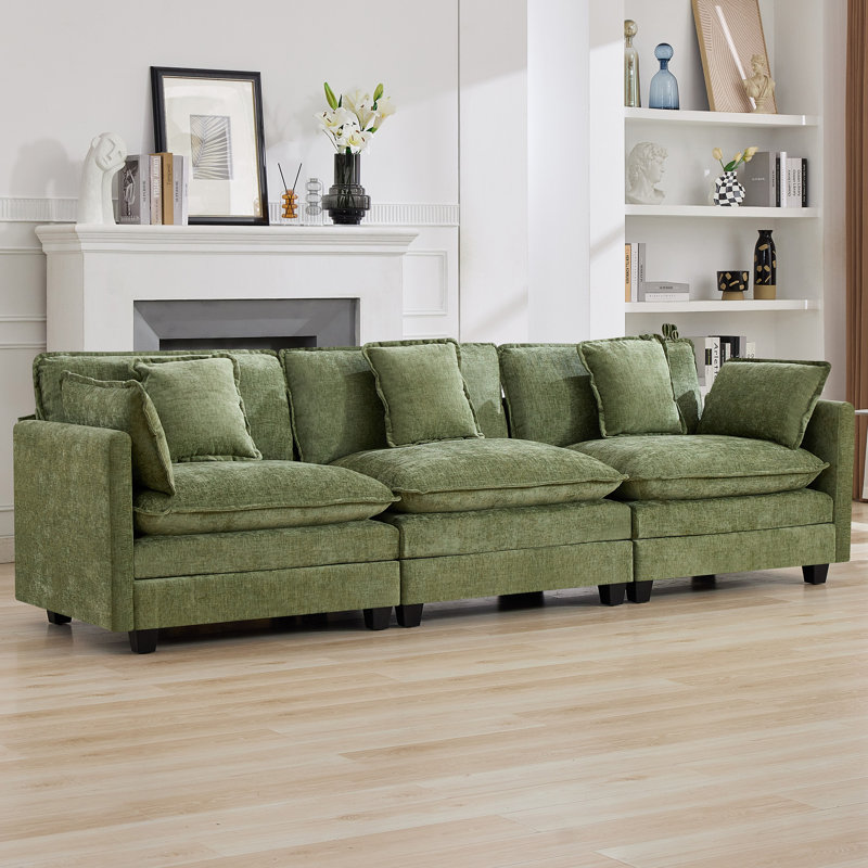 Canapé modulaire en tissu d'ameublement Chenille, Vert, 3 places