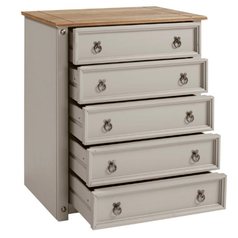 Bridewell 80cm W 5 - Drawer Chest of Drawers, Grey
