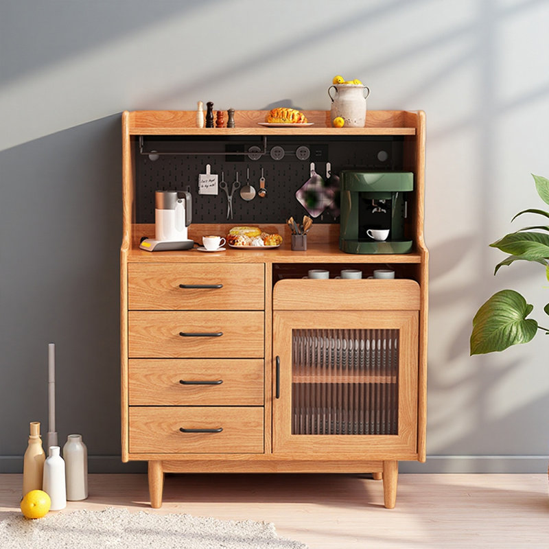 Garde-manger de style nordique en pin massif avec rail d'alimentation, Cerisier