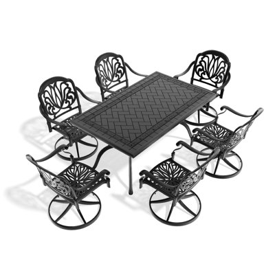Outdoor 7 Dining : 6 Swivel Chairs & Rectangular Table In Black All-weather Dining: Zebra