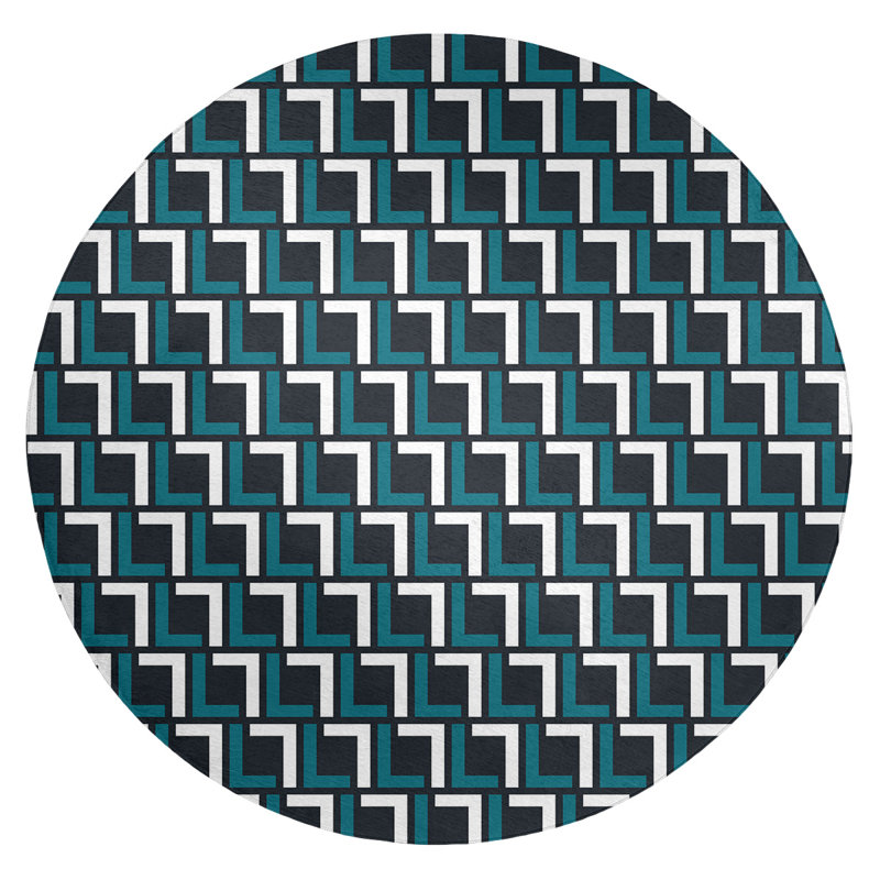 Tapis rond noir / vert à motif géométrique, Rond 5 pi