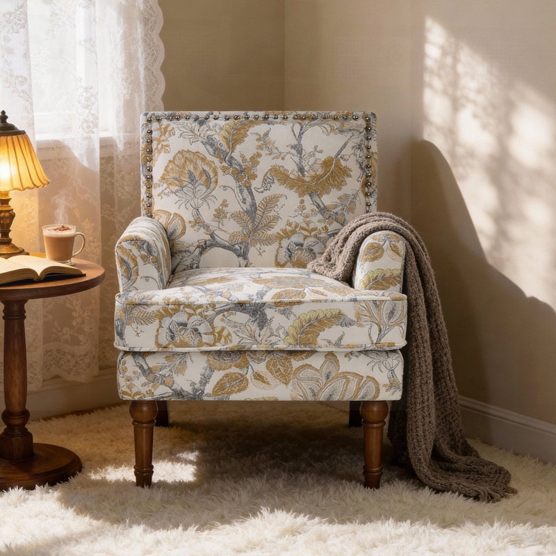 Fauteuil d'appoint Vorel Modern Farmhouse, Jaune terreux