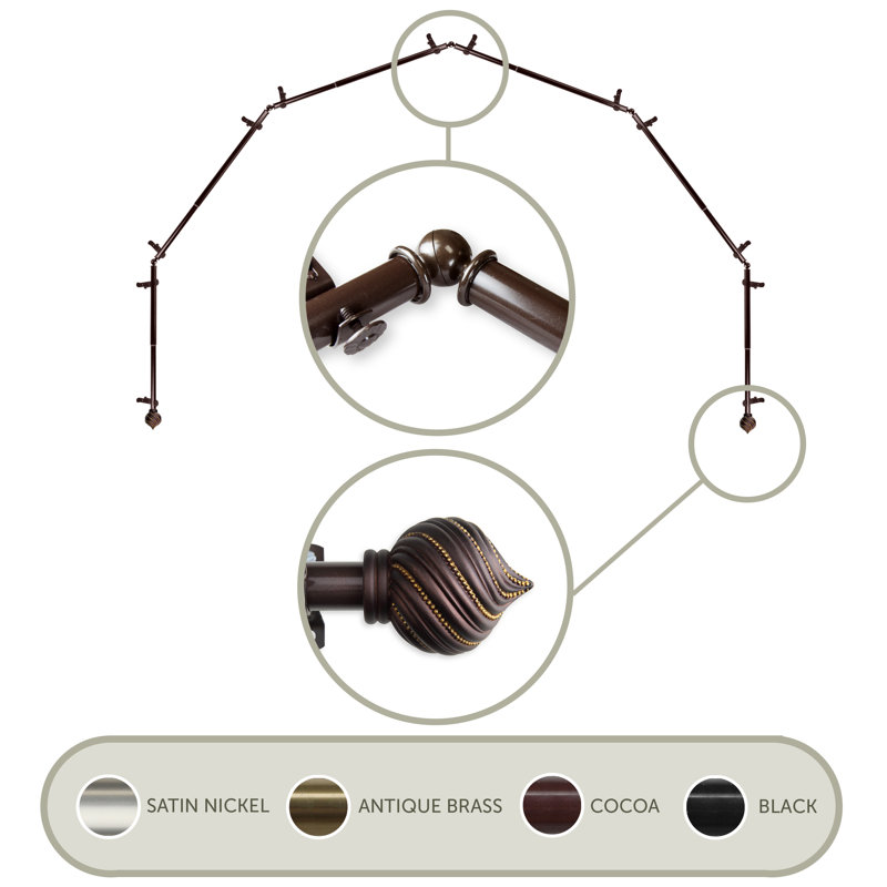 Tringle à rideaux simple ajustable avec baie vitrée de 0,81 po, Cacao, 28 po à 48 po (chaque côté)