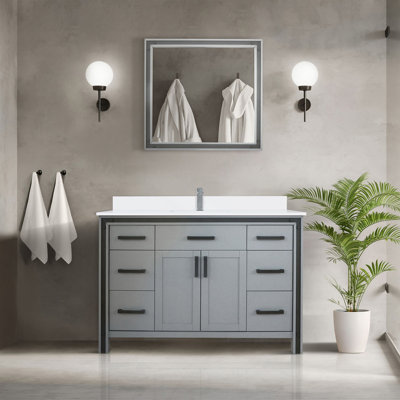 Dark Grey Bath Vanity 48 In. W X 22 In. D, Cultured Marble Top And 34 In. Mirror