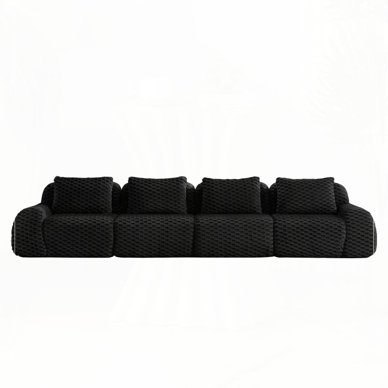 Canapé modulaire modulaire pour le salon, tissu en flanelle, très texturé, canapé 4 places surdimensionné, Noir