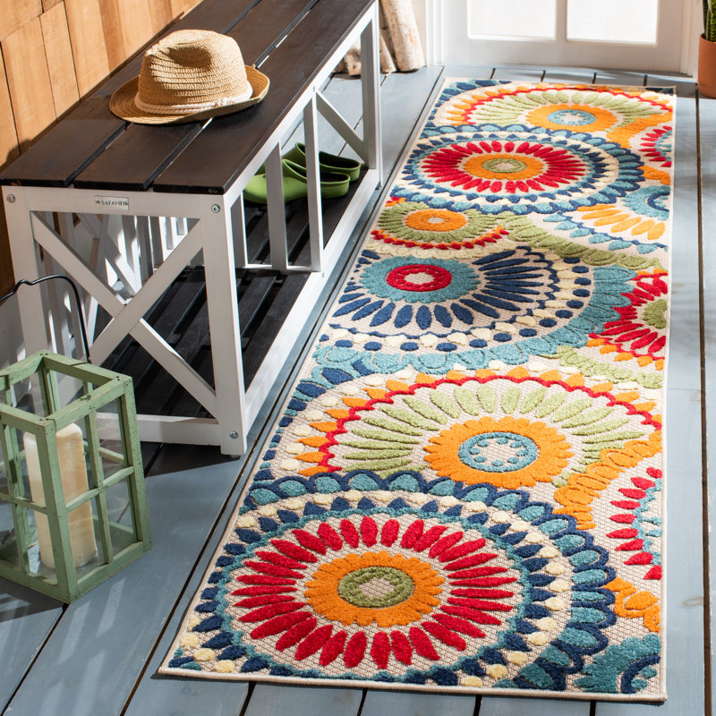 Dellie Performance Geometric Indoor/Outdoor Area Rug, Round 4'