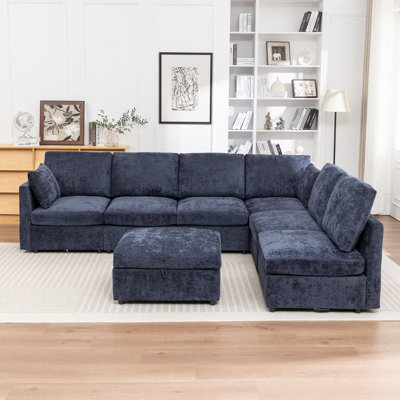 Miller 7 - Piece Upholstered L-Shaped Sectional With Storage Ottoman by Latitude Run