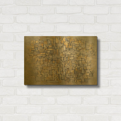 «Tableau No. 2, Composition No. VII, 1913» par Piet Mondrian, art mural en métal doré, 24 po x 16 po