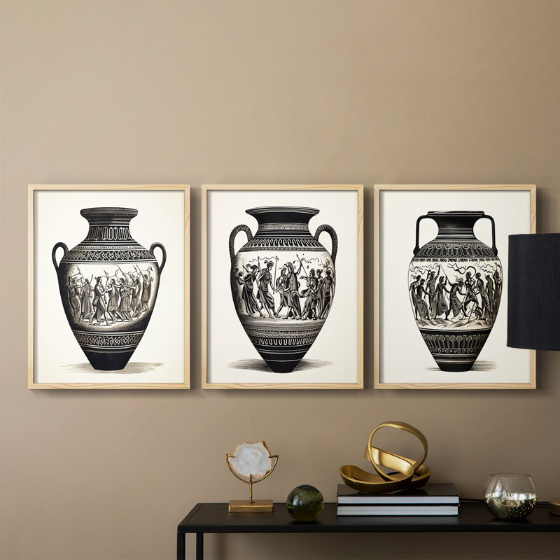Abstract  Series  CVIII  -Set Of 3 Framed Giclee Prints -Ready to Hang, Natural Framed, 10" H x 8" W