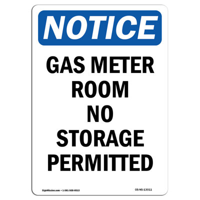 Gas Meter Room No Storage Permitted Aluminum Sign 12 x 18