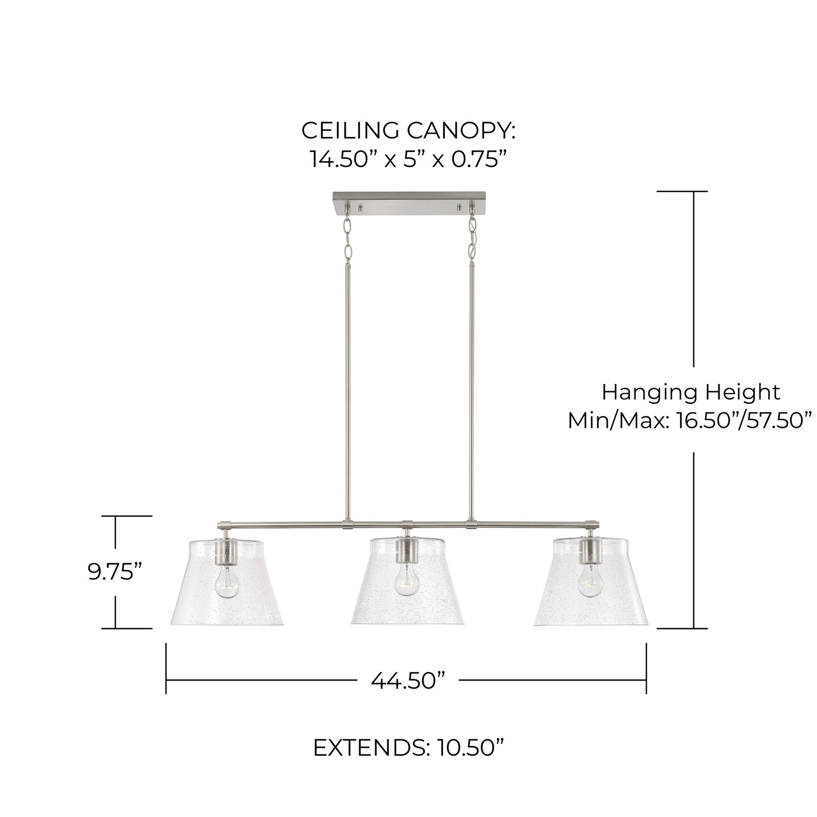 Alorie 3 Light Glass Dimmable Pendant, Brushed Nickel