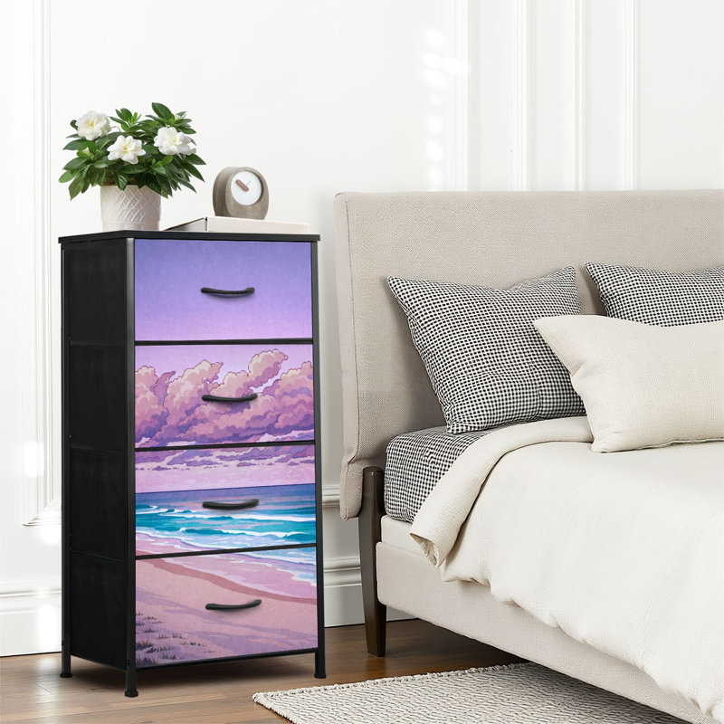 4 Drawer Dresser for Bedroom, Narrow Chest of Drawers, Wooden Top and Study Iron Frame 18"x37.5"-(WxH)