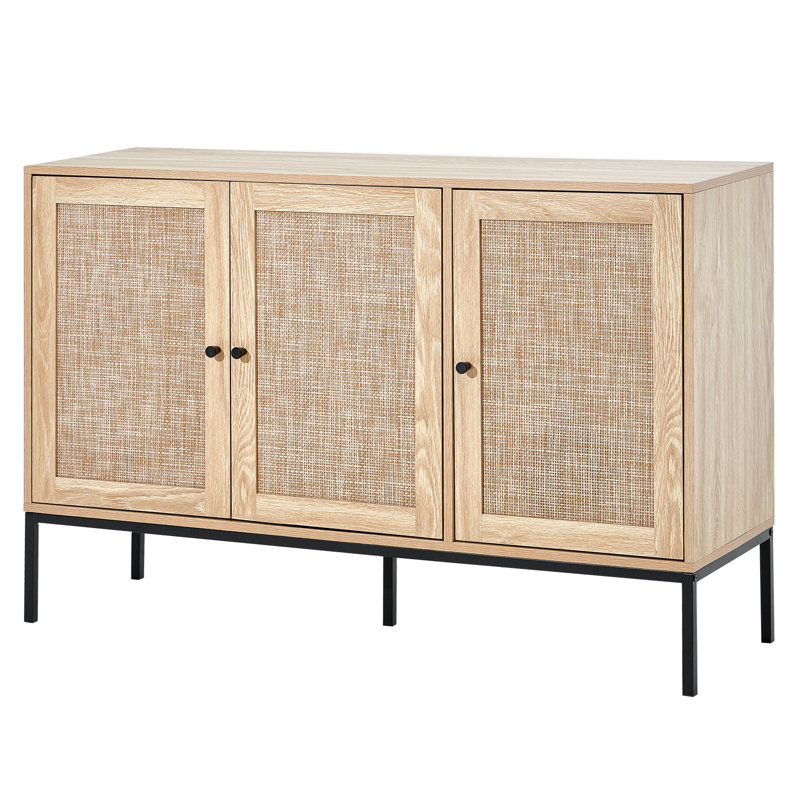 Natural Rattan Cabinet with Adjustable Shelves and Black Legs