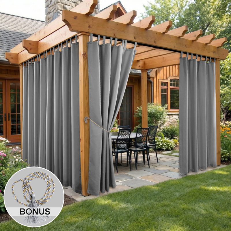 Outdoor Curtain with Tab Top, Waterproof Black Out Thermal Insulated Outdoor Bedroom Livingroom Curtains, Effective Sun and Privacy Protection Curtain, for Balcony Terrace Pergola Indoor, Single Panel, 80" W x 108" L Gray