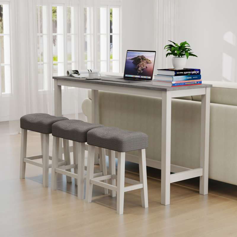 Ensemble de table de bar 4 pièces avec prise et 3 tabourets, table de salle à manger élégante et chaises, Blanc gai