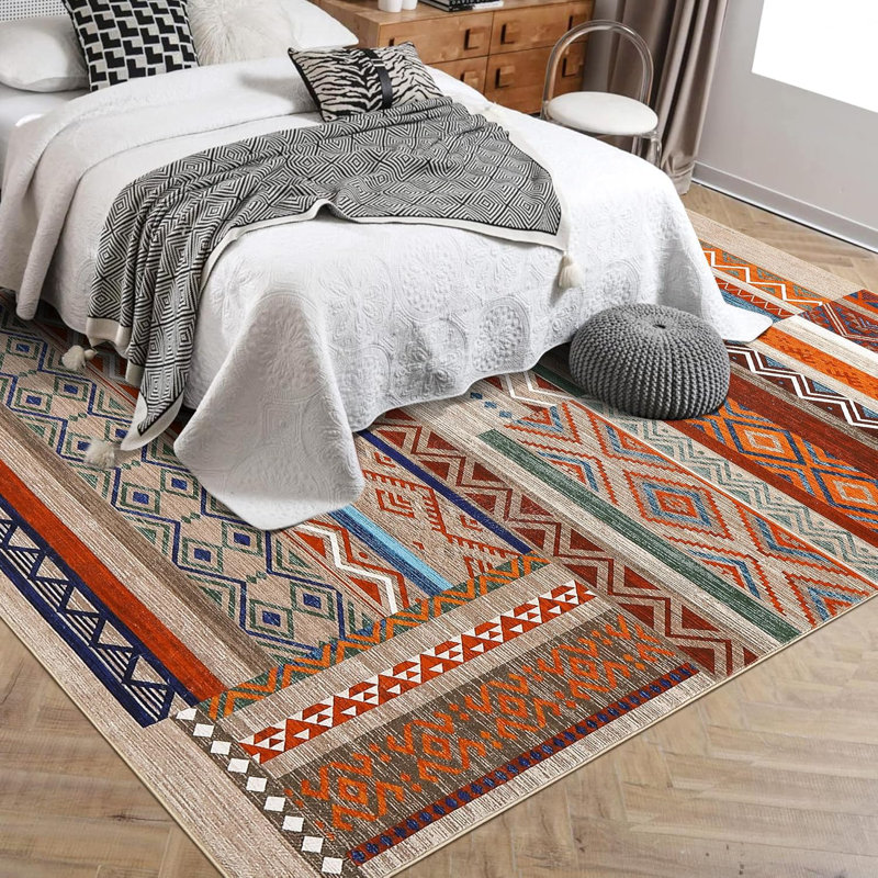 Vintage Patchwork Runner Rug Washable Grey Runners Hallway Non Slip Geometric Carpet Stain Resistant Tribal Soft Mat Low Pile Foldable