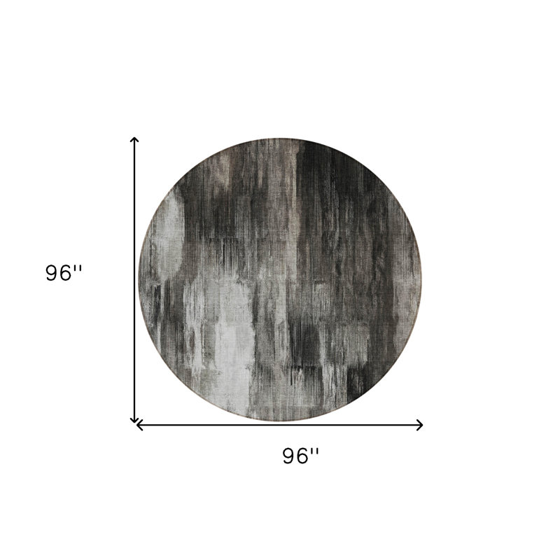 Tapis d'intérieur rond lavable abstrait gris et noir 8 pi HomeRoots