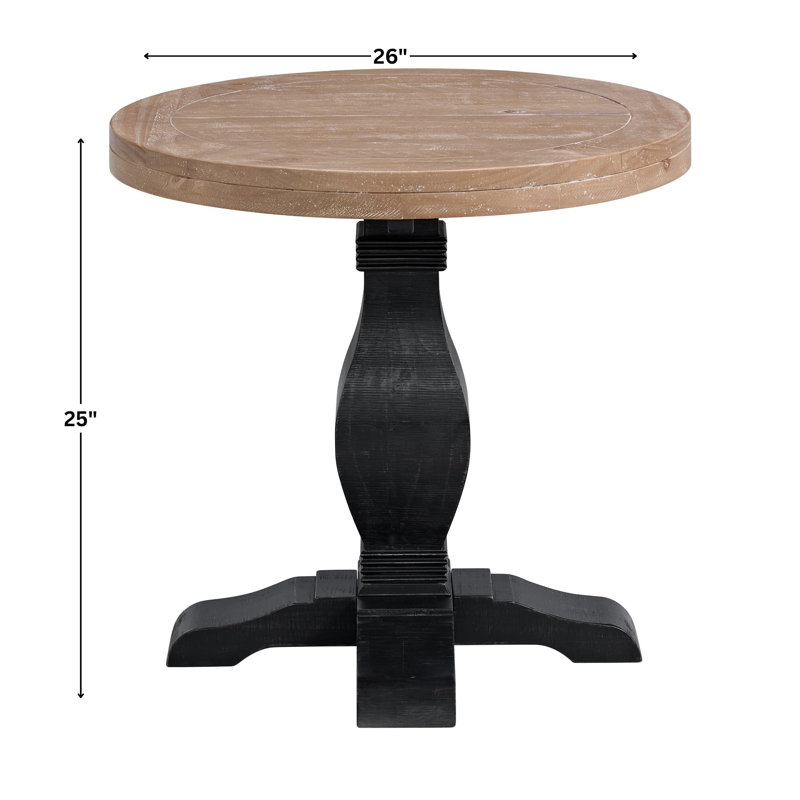 Sarcoline Solid Wood Round Pedestal End Table, Black/Driftwood