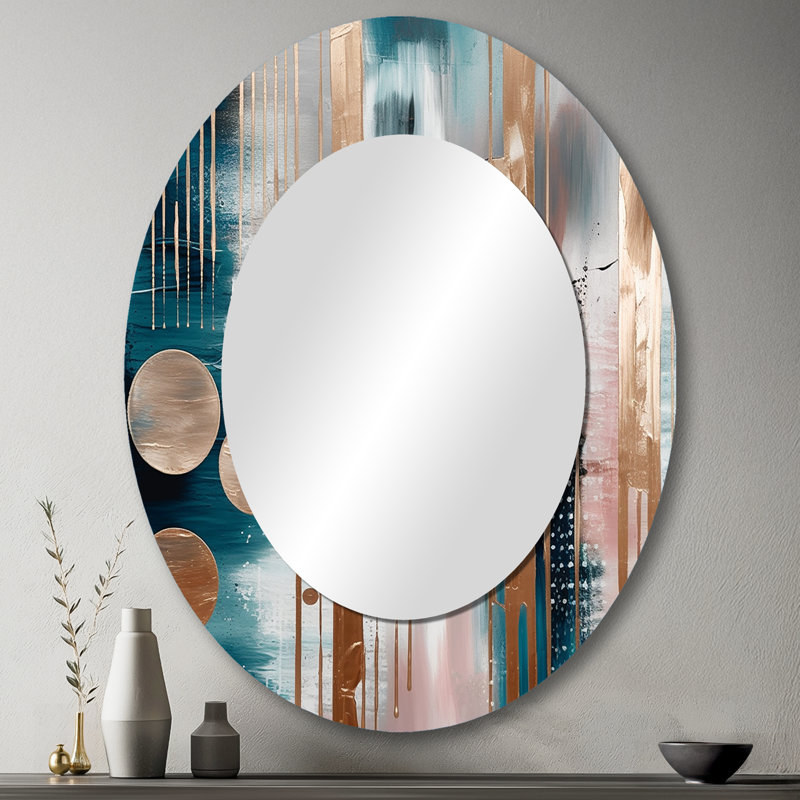 Soft Colors Shapes And Lines Marble IV - Modern Oval Wall Mirror, 43" x 33"