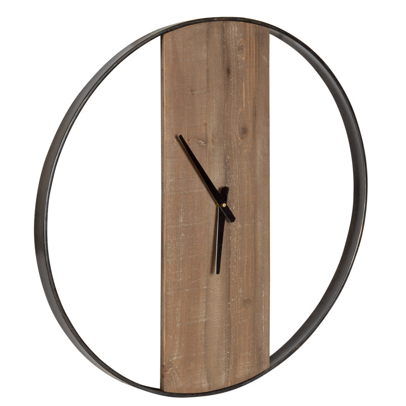 Gwennie 32" Metal Wall Clock, Natural/Black, 24" Diameter