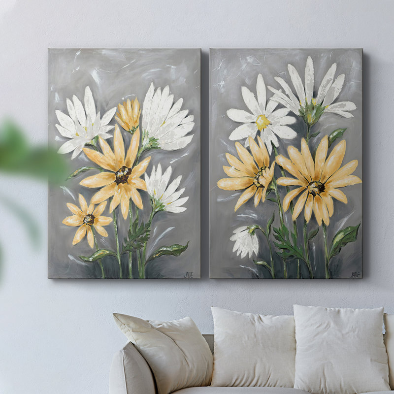 «Summer Daisies» - Toile tendue avec châssis de qualité supérieure - Prêt à être accroché