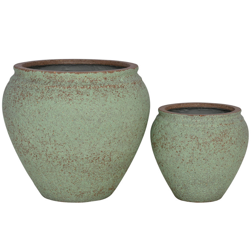 Pots de fleurs géants et légers en fibre de verre, lot de 2 - Intérieur/Extérieur, Ensemble de 2, Pierre naturelle ivoire