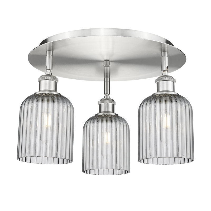 Plafonnier encastré 3 lumières 17 po Ballston, Nickel satiné, Gris fumée clair