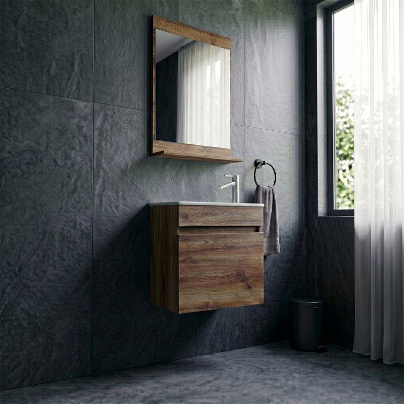 Ensemble de meuble-lavabo mural avec miroir Alastair, 20 "H x20"W x 10"D, Pin, 1