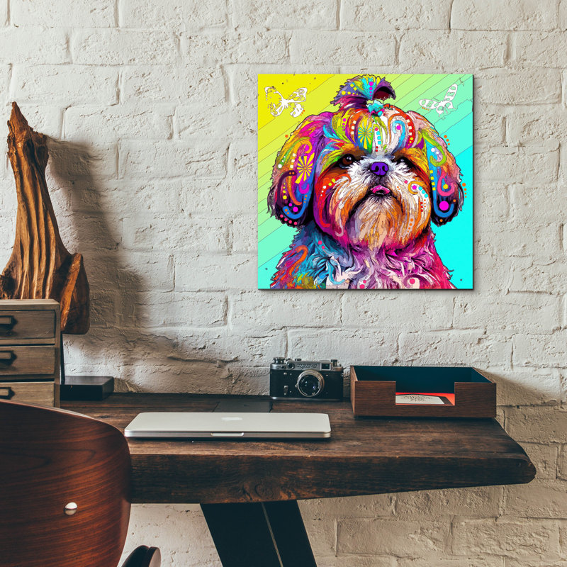 «Rainbow Shih Tzu» par Dean Russo, art mural en verre acrylique, H 12 po x l 12 po x P 0,13 po