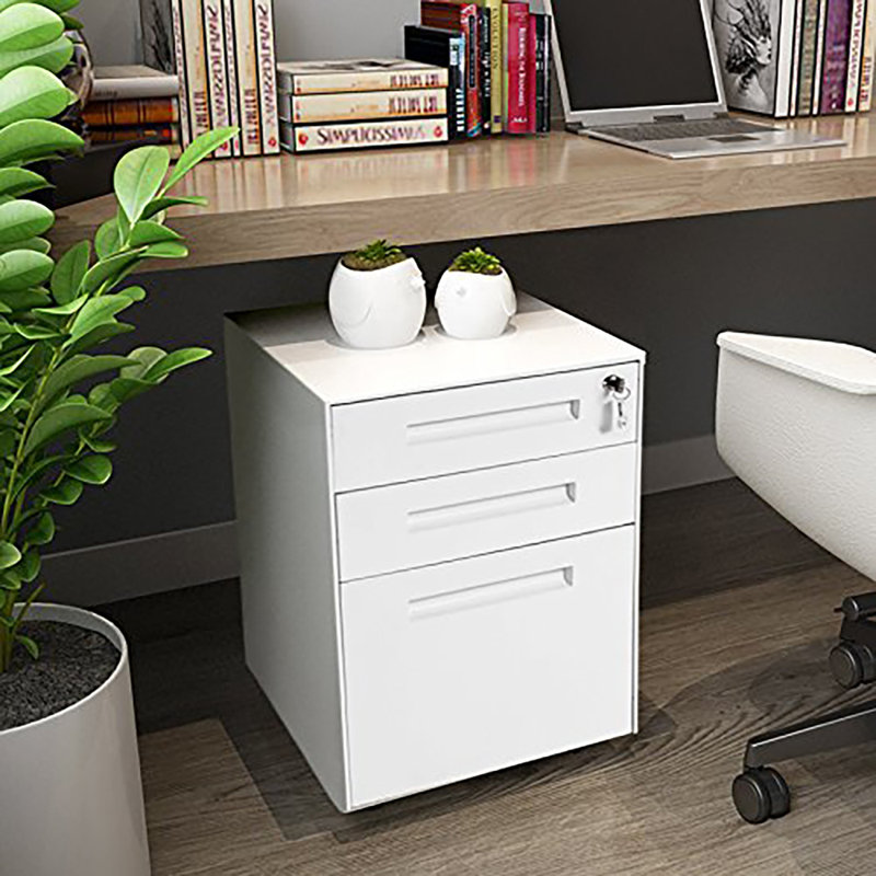 Murrah 41cm Wide 3 -Drawer Mobile Steel File Cabinet, White