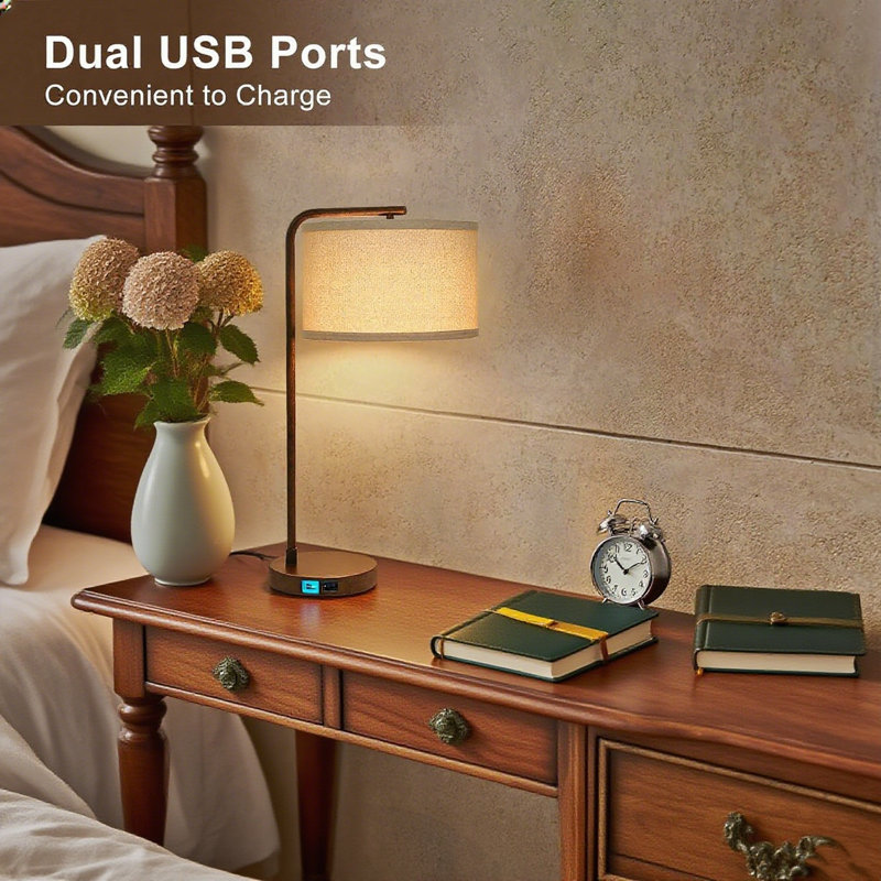 Vintage Table Lamp With Dimmable Rotary Switch And USB C+A Charging Ports, Farmhouse Bedside Nightstand Desk Light For Living Room, Bedroom, Office, Includes 9W LED Bulb