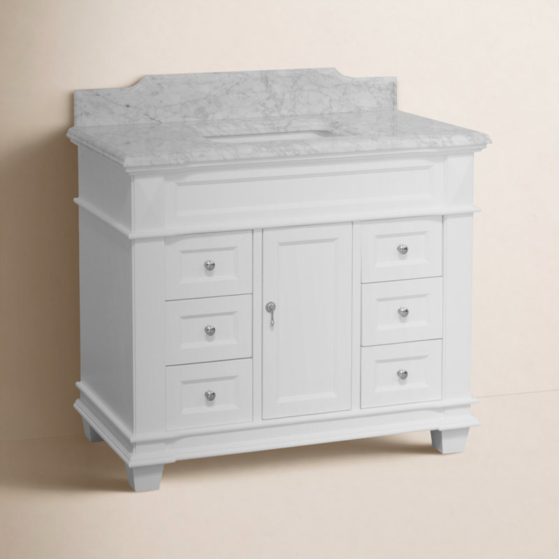 Ensa 42'' Single Bathroom Vanity with Top, White, Carrara Marble