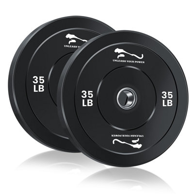 Black 35 LB Weight Plates Pair 2-Inch Rubber Weight Plates with Reinforced Steel Inserts High-Density   Rubber