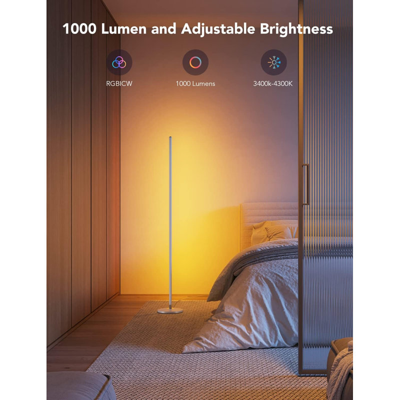 LED Corner Lamp Works with Alexa, Smart Modern Floor Lamp with Music Sync and 16 Million DIY Colors