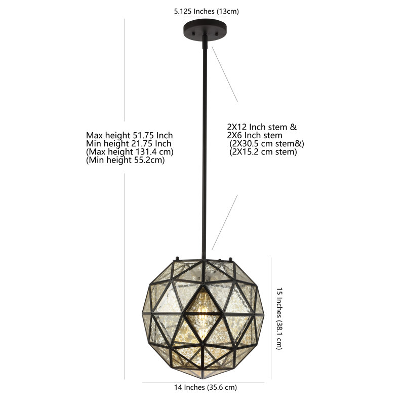 Luminaire suspendu sphère 1 lumière DEL Castleman, Noir / laiton or, H 51 po